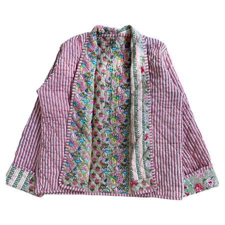 Jacket Reversable Cotton Floral Stripe Oat