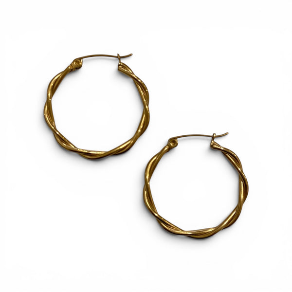 Gold Earrings Entwined Hoop Large