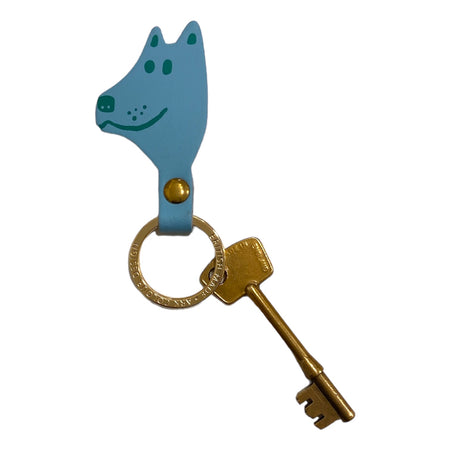 Key Fob Leather Dog Turquoise Blue