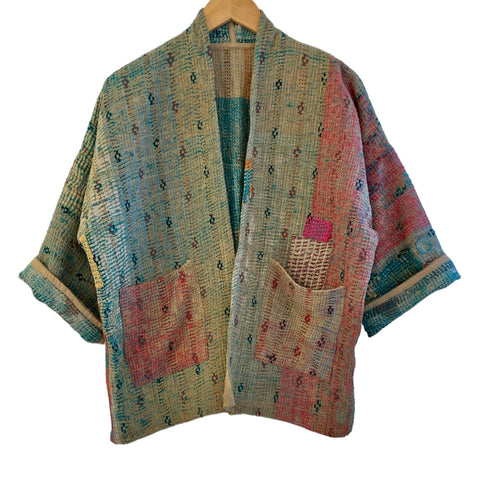 Jacket Cotton Reversable Vintage Kantha Jade Pink