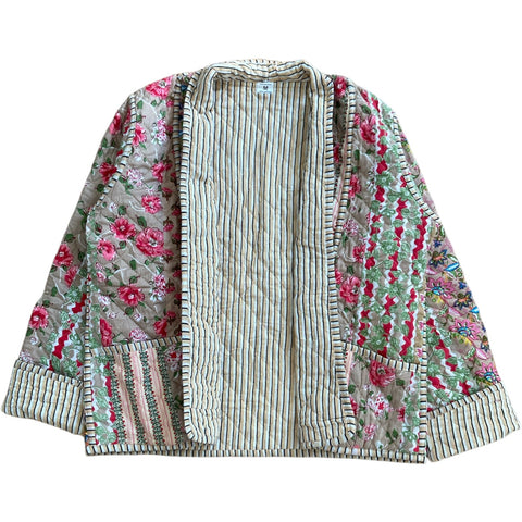 Jacket Reversable Cotton Floral Stripe Buttermilk