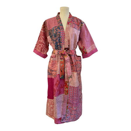 Robe Cotton Kantha Patchwork Pink