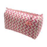 Cosmetic Pouches Quilted Cotton Set Of 3 Pink Zig Zag