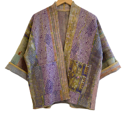 Jacket Cotton Reversable Vintage Kantha Lilac Ocher