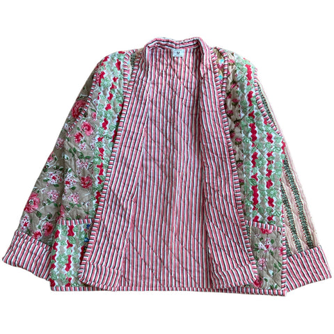 Jacket Reversable Cotton Floral Stripe Oat