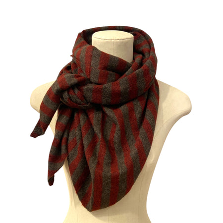 Nordic Stripe Triangle Scarf Burgundy Brown