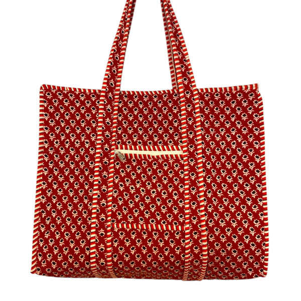 Tote Bag With Zipper Red Ebony Floral