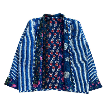 Jacket Reversable Cotton Floral Stripe Blue