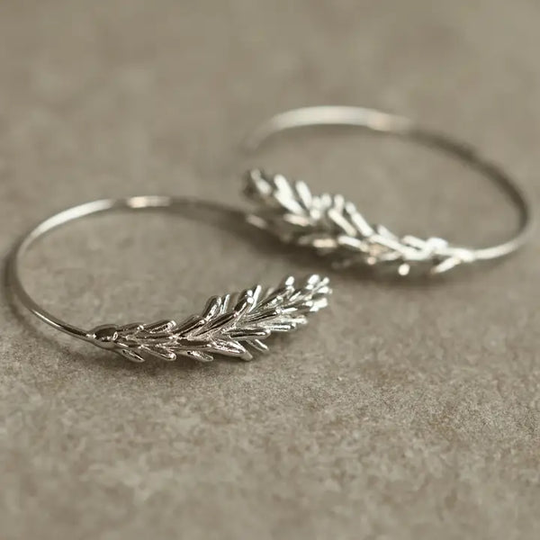 Hoop Earrings Silver Tiny Leaf Hoop