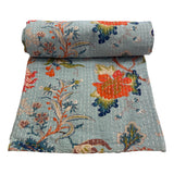 Kantha Throw Blue Flower