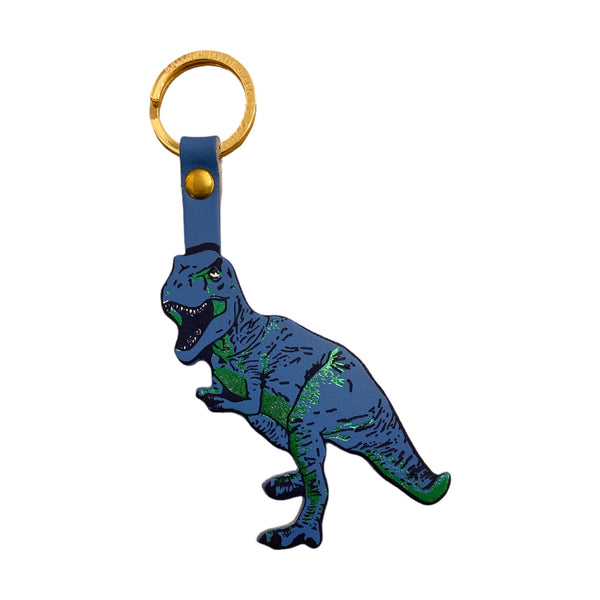 Key Fob Leather Foil Embossed T-Rex Cornflower