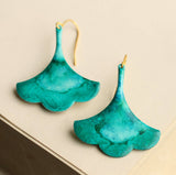 Earrings Leaf Verdigris Turquoise