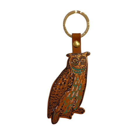 Leather Key Fob Nocturnal Owl Burnt Orange