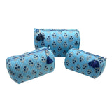 Cosmetic Pouches Quilted Cotton Set Of 3 Blue Sprig