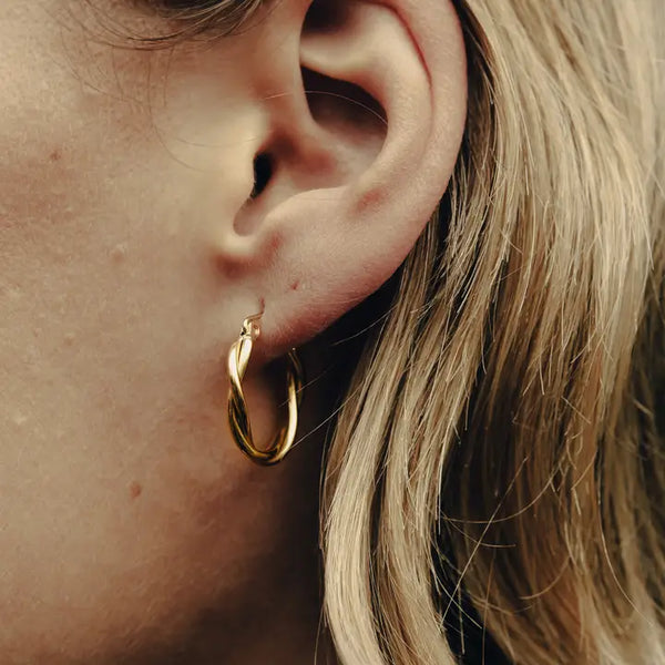 Gold Earrings Entwined Hoop Medium