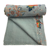 Kantha Throw Blue Flower