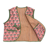 Waistcoat Cotton Quilted Block Print Pink Floral