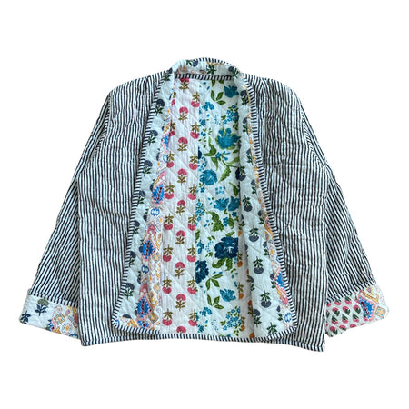 Jacket Reversable Cotton Floral Stripe Ivory