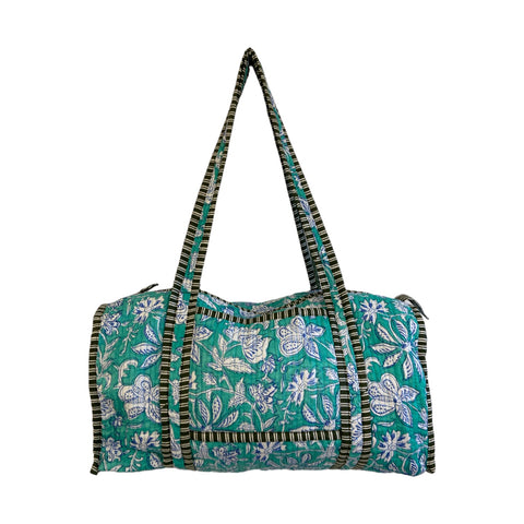 Duffle Bag Block Print Turquoise Floral