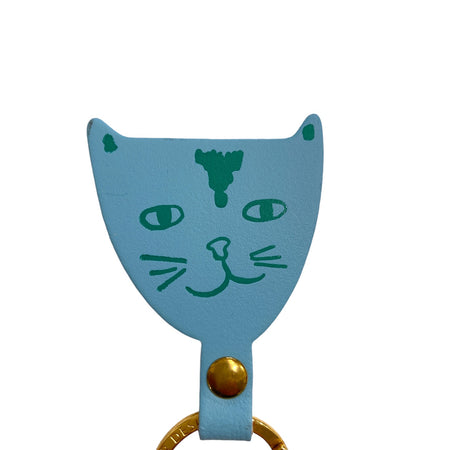 Key Fob Leather Cat Turquoise