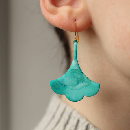 Earrings Leaf Verdigris Turquoise