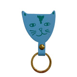 Key Fob Leather Cat Turquoise