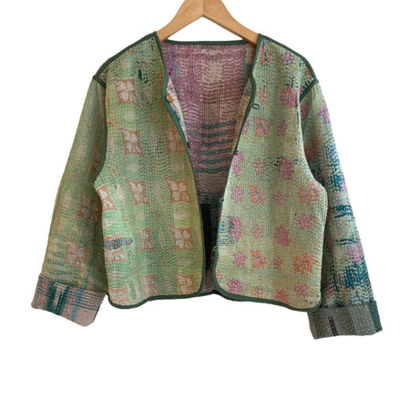 Jacket Cotton Kantha Reversable Vintage Fabric Ikat Blues