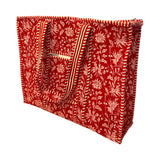 Tote Bag With Zipper Red Floral
