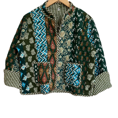 Jacket Quilted Cotton Reversible Patchwork Green