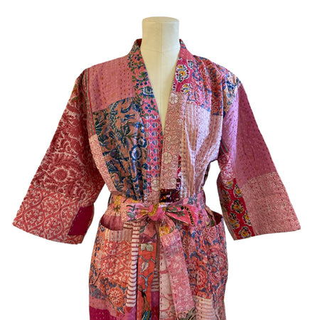 Robe Cotton Kantha Patchwork Pink