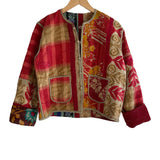 Jacket Reversable Vintage Kantha Cotton Winter Weight Red Patchwork