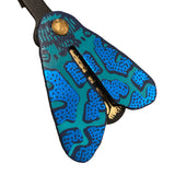 Key Fob Leather Foil Embossed Moth Turquoise Green