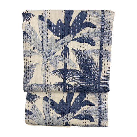 Throw Kantha Block Print Blue Palm