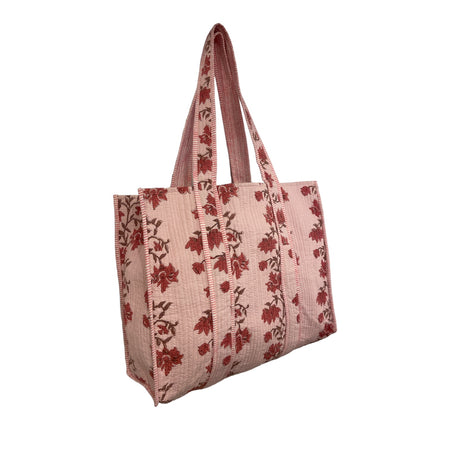 Tote Bag Large Revisable Block Printed Old Rose Pink