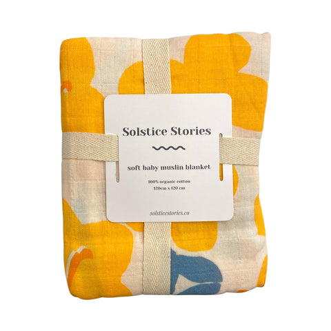Blanket Swaddle Muslin Yellow Flowers