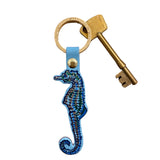Key Fob Leather Foil Embossed Seahorse Turquoise