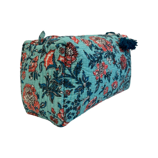 Cosmetic Wash Bag Cotton Turquoise floral
