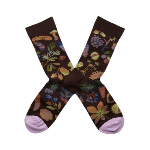 Pair of socks with floral pattern on a white background