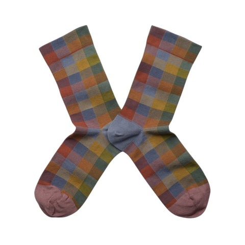 Colorful checkered socks on a white background
