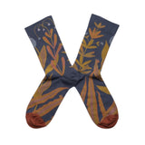 Pair of socks with a floral pattern on a white background