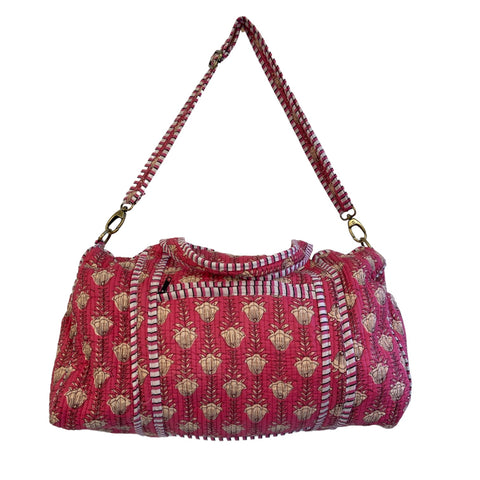 Duffle Bags Cotton Block Printed Pink Tulip