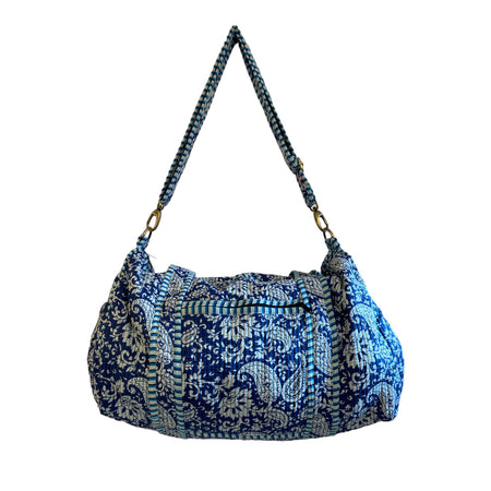 Duffle Bag Block Print Blue Floral
