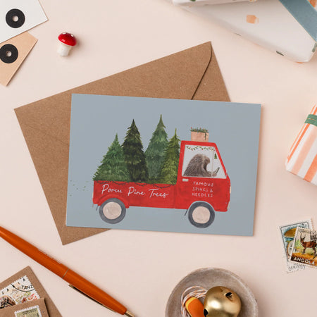 Christmas Card Porcu Pine Trees