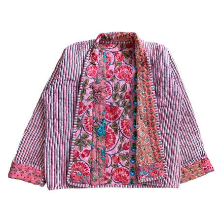 Jacket Reversable Cotton Floral Stripe Pink