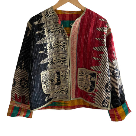 Jacket Reversable Vintage Kantha Cotton Winter Weight Stripe