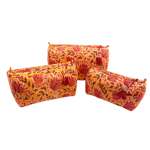 Cosmetic Pouches Quilted Cotton Set Of 3 Apricot Floral