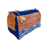 Cosmetic Wash Bag Cotton Block Print Patchwork Blue Coral