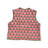 Waistcoat Cotton Quilted Block Print Pink Floral