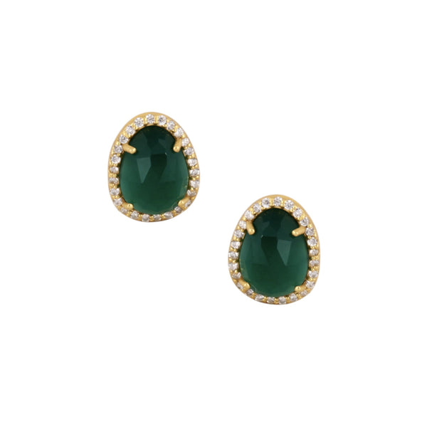 Earrings Green Onyx  Oval Stud Earrings