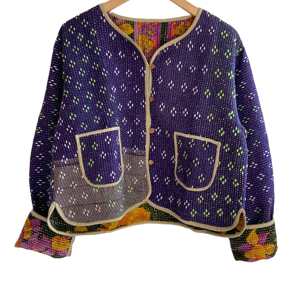 Jacket Reversable Vintage Kantha Cotton Violet Diamond